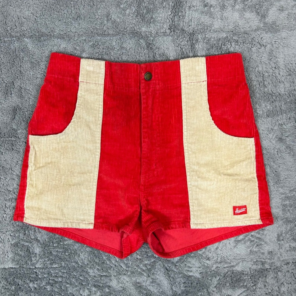 Hammies Corduroy Shorts Red Cream Colorblock Retro 70s Surf Style Unisex Size 32